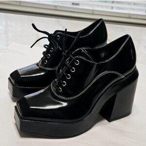NEW Gianni Bini Women’s Platform Oxford Heel Black Lace-Up Shoes Vintage Style